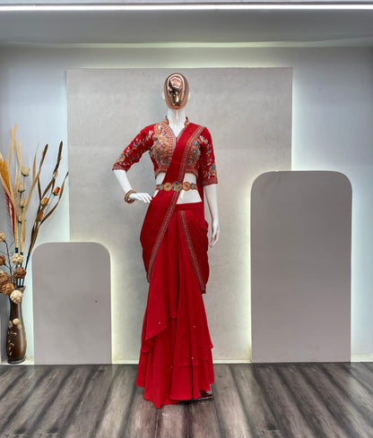 Red Karwa Chauth Special Fiyona Silk Lehenga Saree (Limited Stock)