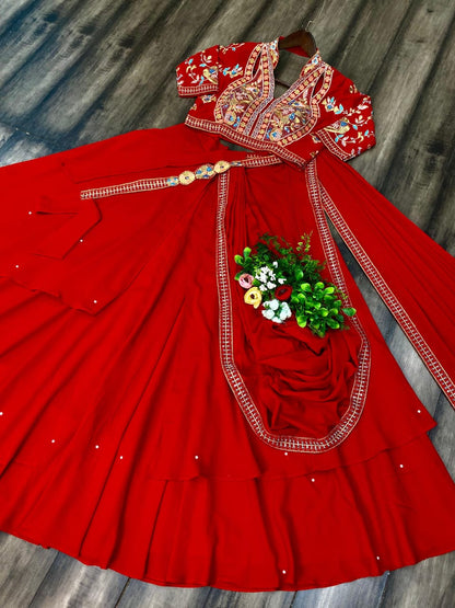 Red Karwa Chauth Special Fiyona Silk Lehenga Saree (Limited Stock)