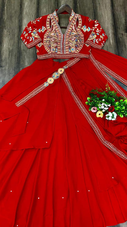 Red Karwa Chauth Special Fiyona Silk Lehenga Saree (Limited Stock)