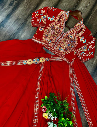 Red Karwa Chauth Special Fiyona Silk Lehenga Saree (Limited Stock)