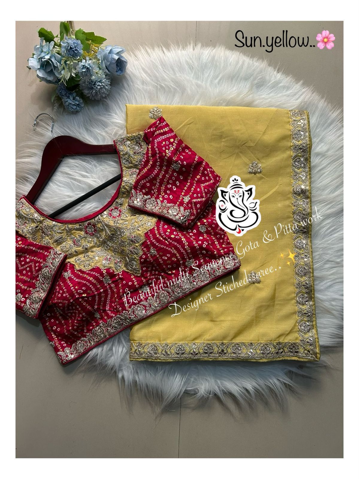 3 Colors Designer Chinon Saree with Embroidery & Stitched Bandhej Blouse Festive Wear 2025