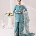 Blue Designer Natural Crepe Silk Sequin Embroidered Suit Set with Organza Dupatta