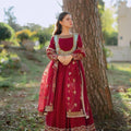 Maroon Designer Georgette Sequin Embroidered Gown with Dupatta (Double Layer Flair)