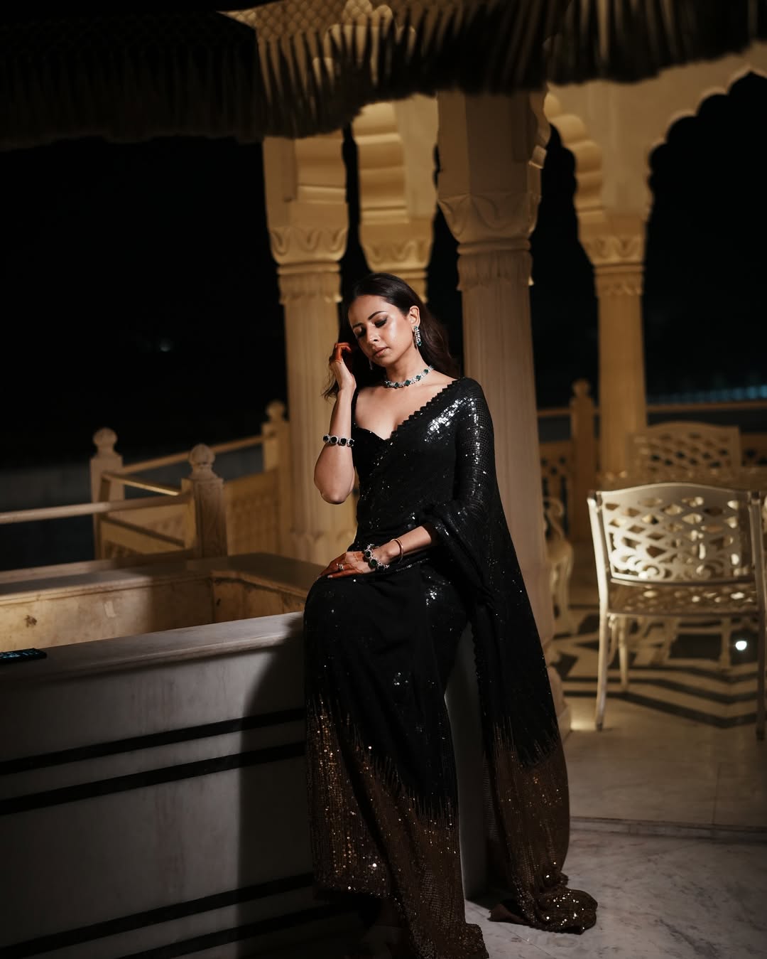 Black Georgette Sequin Embroidery Saree with Mono Silk Blouse