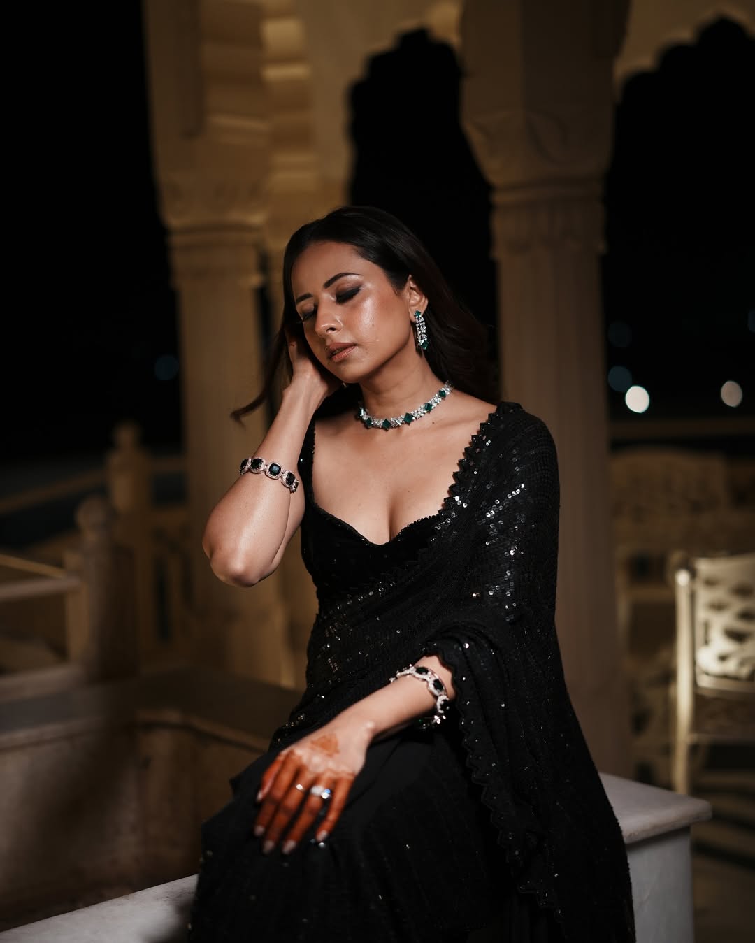 Black Georgette Sequin Embroidery Saree with Mono Silk Blouse