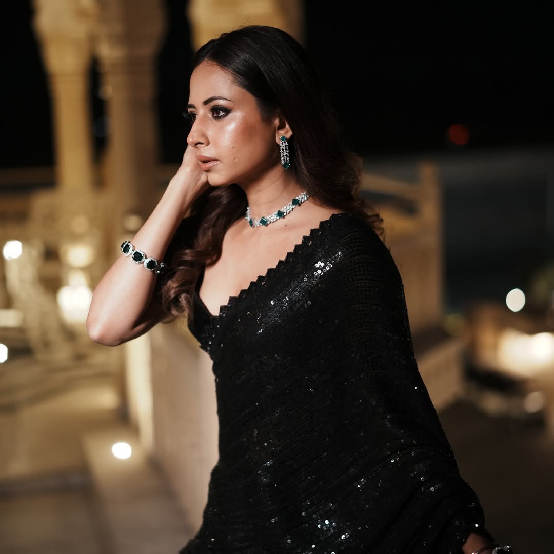 Black Georgette Sequin Embroidery Saree with Mono Silk Blouse