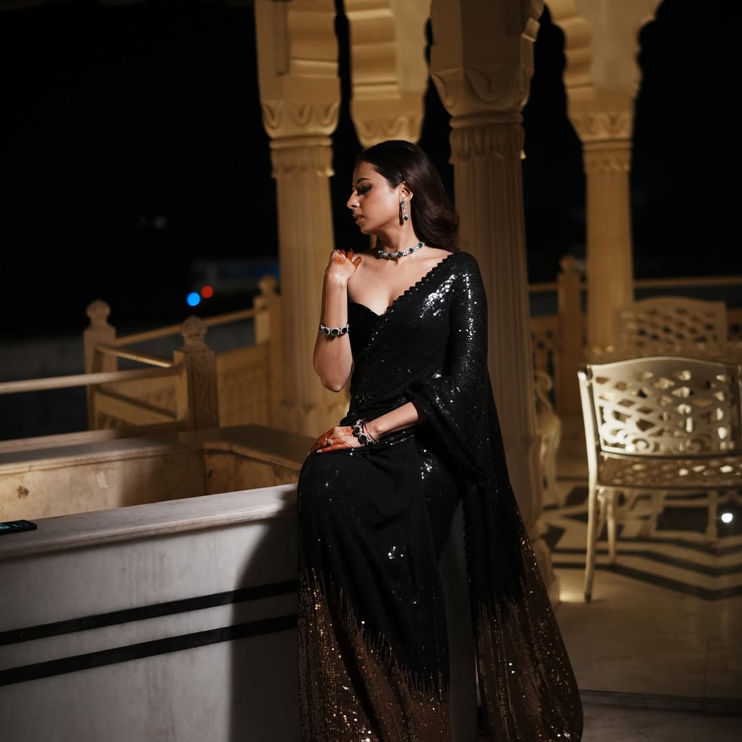 Black Georgette Sequin Embroidery Saree with Mono Silk Blouse