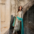 Ivory and Sea Green Designer Party Wear Silk Top, Palazzo & Dupatta Set with Heavy Embroidery