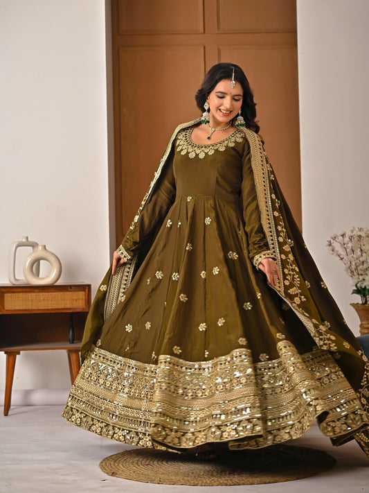 Designer Anarkali Suit Set Mehendi Green Eid Special