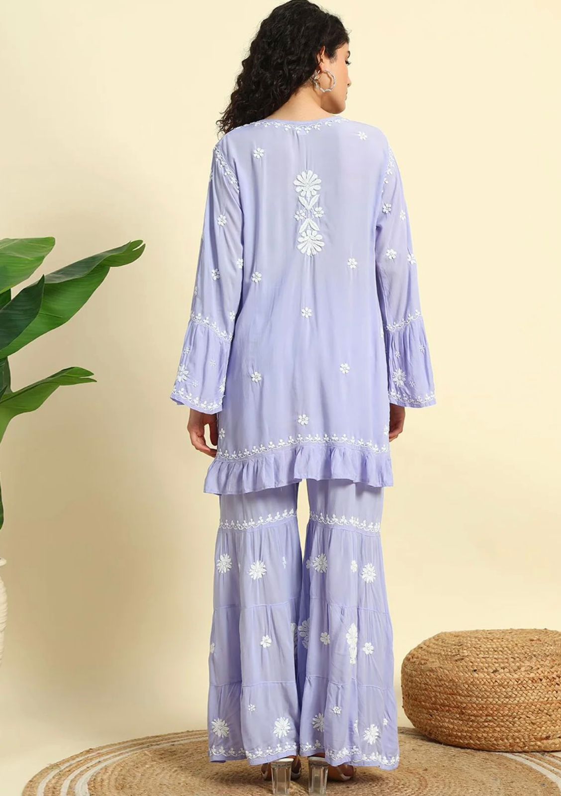 Lavendar Lucknowi Chikankari Modal Short Kurta & Gharara Set