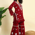Maroon Lucknowi Chikankari Modal Short Kurta & Gharara Set