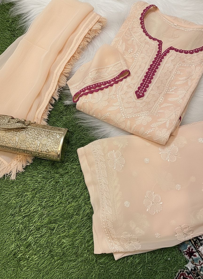 Elegant Light Peach Chikankari Elegance Ensemble