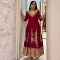 Red Graceful Faux Georgette Anarkali Suit Set (Pant & Dupatta)