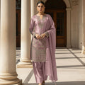 Pink Designer Embroidered Organza Top with Farsi Salwaar & Dupatta Set