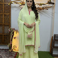 Light Green Resham Jaal Premium Viscose Chikankari Short Kurti Set