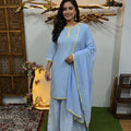 Sky Blue Resham Jaal Premium Viscose Chikankari Short Kurti Set