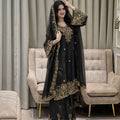 Black Color Zara-Zari Collection: NC Moss Silk Embroidered Kurti & Palazzo Set