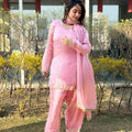 Soft Baby Pink Satin Silk Farshi Salwar Set Hand-Embellished Designer Wear