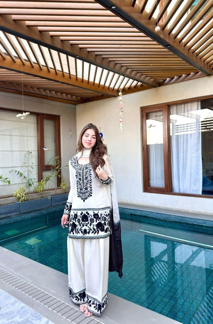 Exquisite Nidal Artistry: The Designer Farshi-Palazzo Set