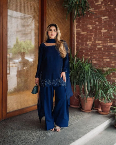 Plus Size The Deep Blue Farshi Edit Sophistication in Every Stitch