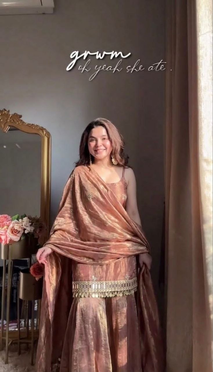 The Dusty Rose Royale: Fendy Silk Sharara Ensemble with Real Mirror Work