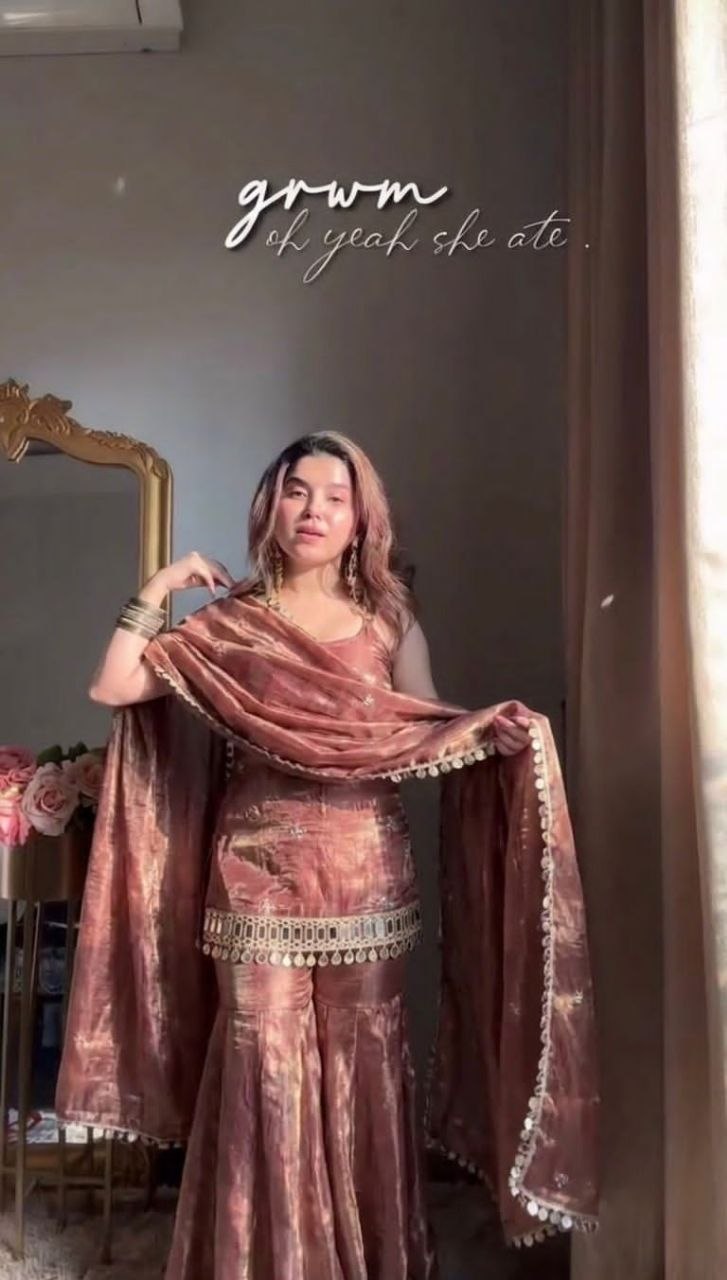 The Dusty Rose Royale: Fendy Silk Sharara Ensemble with Real Mirror Work