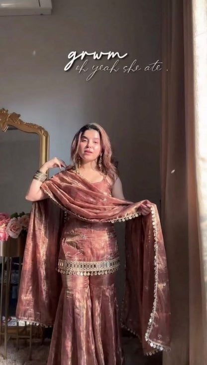 The Dusty Rose Royale: Fendy Silk Sharara Ensemble with Real Mirror Work