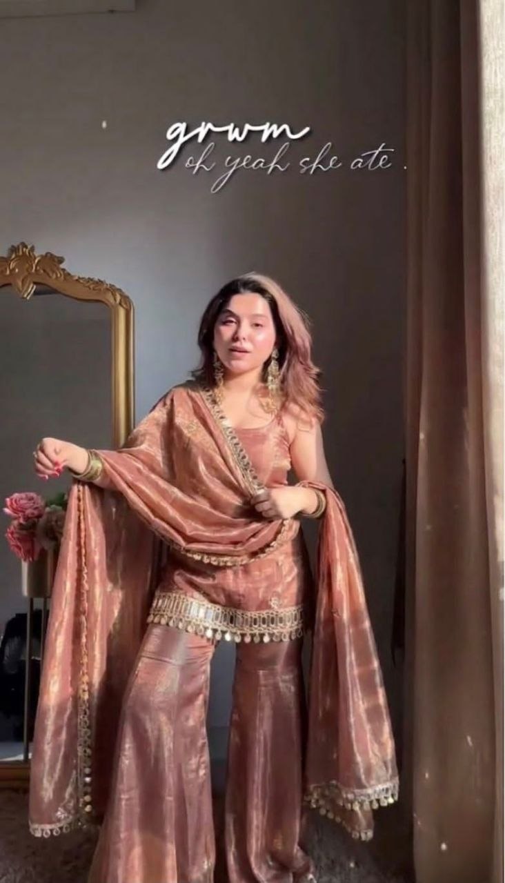 The Dusty Rose Royale: Fendy Silk Sharara Ensemble with Real Mirror Work