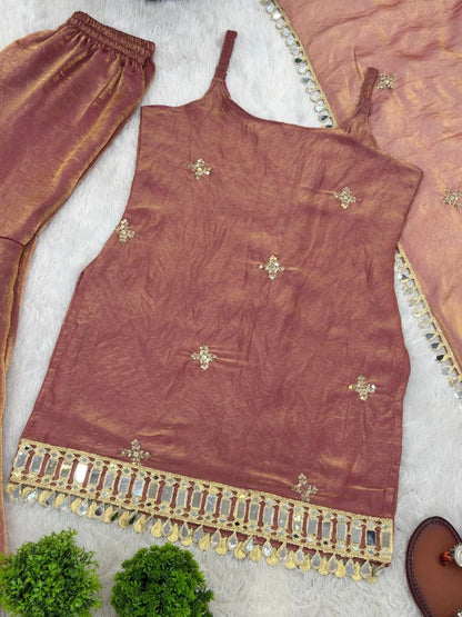 The Dusty Rose Royale: Fendy Silk Sharara Ensemble with Real Mirror Work