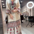 Luxe Reflection: Designer Floral Chinnon Silk 3-Piece Festive Suite