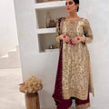Regal Contrast Series: Embroidered Beige & Maroon Designer 3-Piece Set