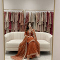 Designer Burnt Orange Sharara Suit – Rivet Moti & Sequence Embellished Ensemble