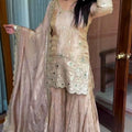 Royal Chinnon Silk Farshi Sharara Suit Heavy Sequence & Hand-Embellished Mirror Work