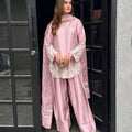 Soft Baby Pink Regal Farshi Silhouette: Designer Crepe Silk & Sequins Set