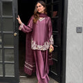 Dusty Pink Regal Farshi Silhouette: Designer Crepe Silk & Sequins Set