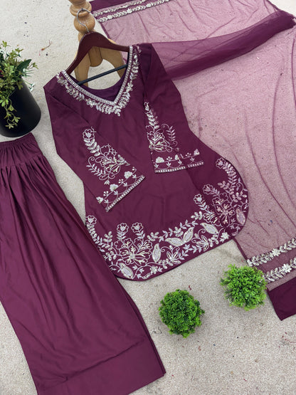 Dusty Pink Regal Farshi Silhouette: Designer Crepe Silk & Sequins Set