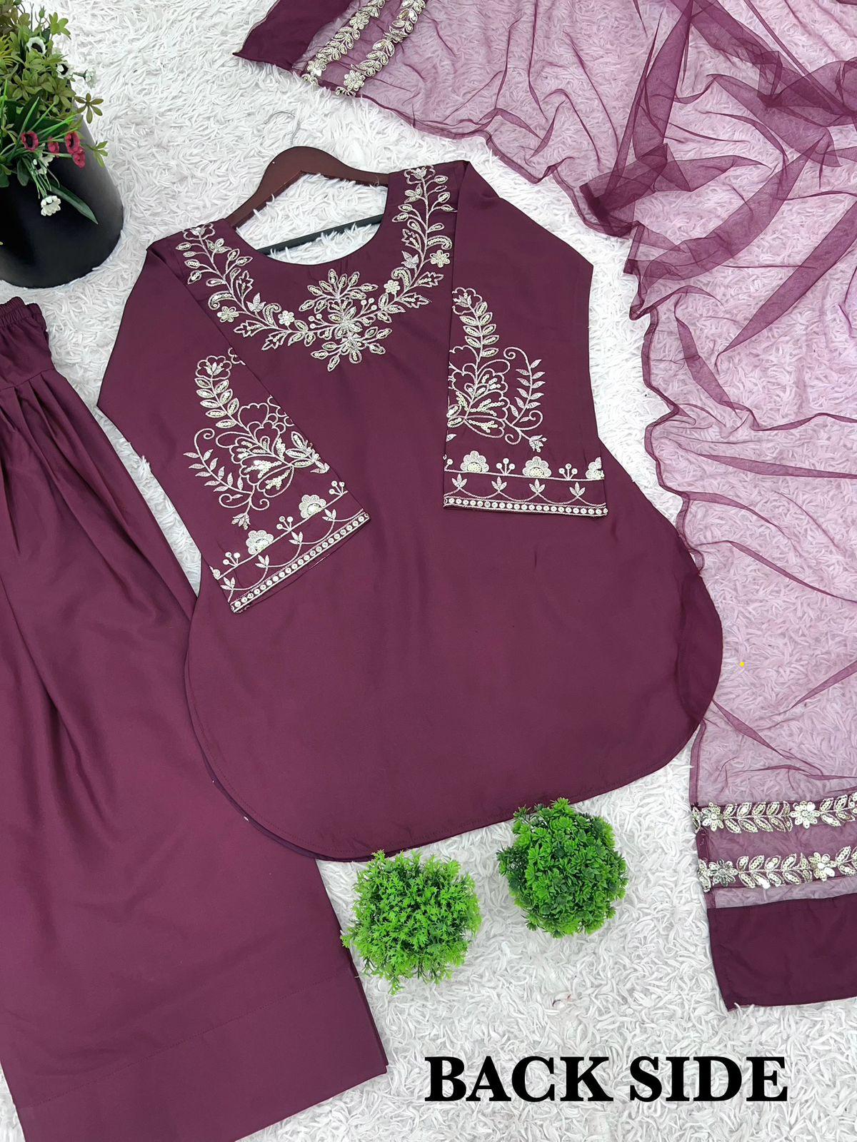 Dusty Pink Regal Farshi Silhouette: Designer Crepe Silk & Sequins Set