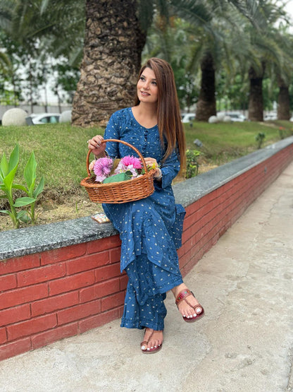 Blue Handcrafted Chikankari Chanderi Silk Co-ord Set