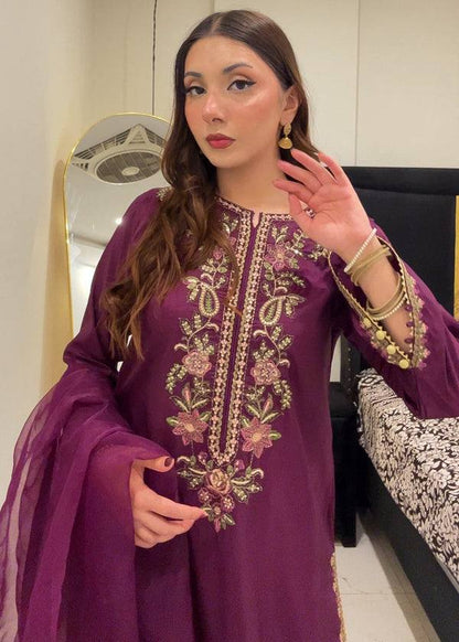 Wine Elara French Crepe Farshi Salwar Suit Set