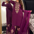 Wine Elara French Crepe Farshi Salwar Suit Set