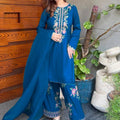 Blue Elara French Crepe Farshi Salwar Suit Set