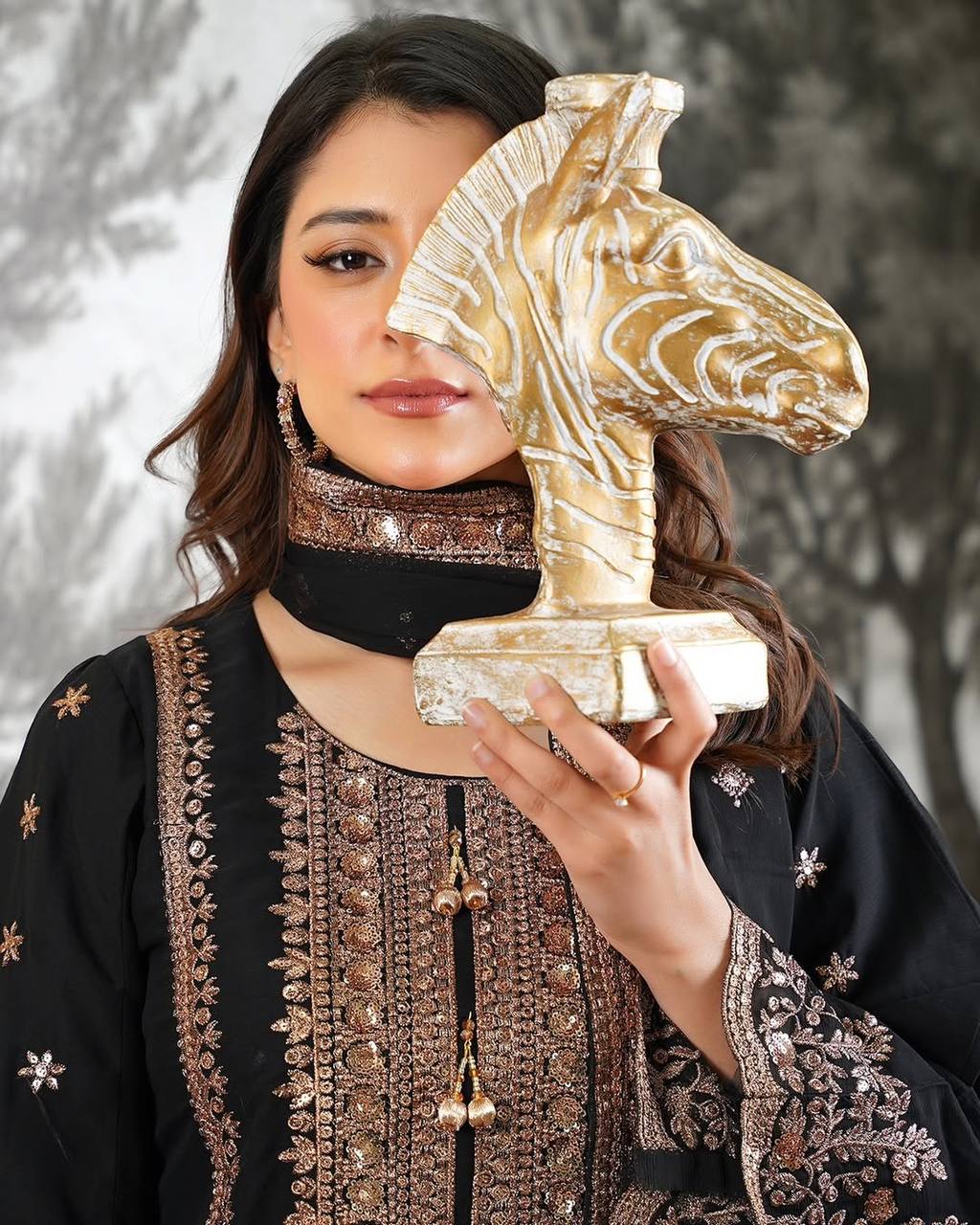 Black Classic Silk Embroidery & Sequins Work Fully Stitched Salwar Suit Set