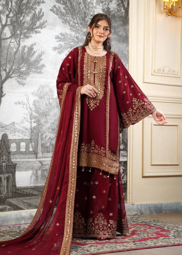 Maroon Party Wear Silk Embroidery & Sequins Work Fully Stitched Salwar Suit Set
