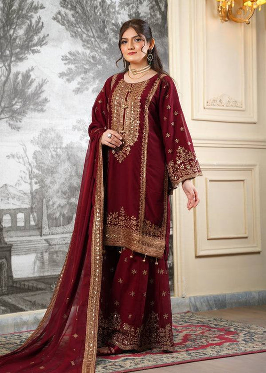 Maroon Party Wear Silk Embroidery & Sequins Work Fully Stitched Salwar Suit Set