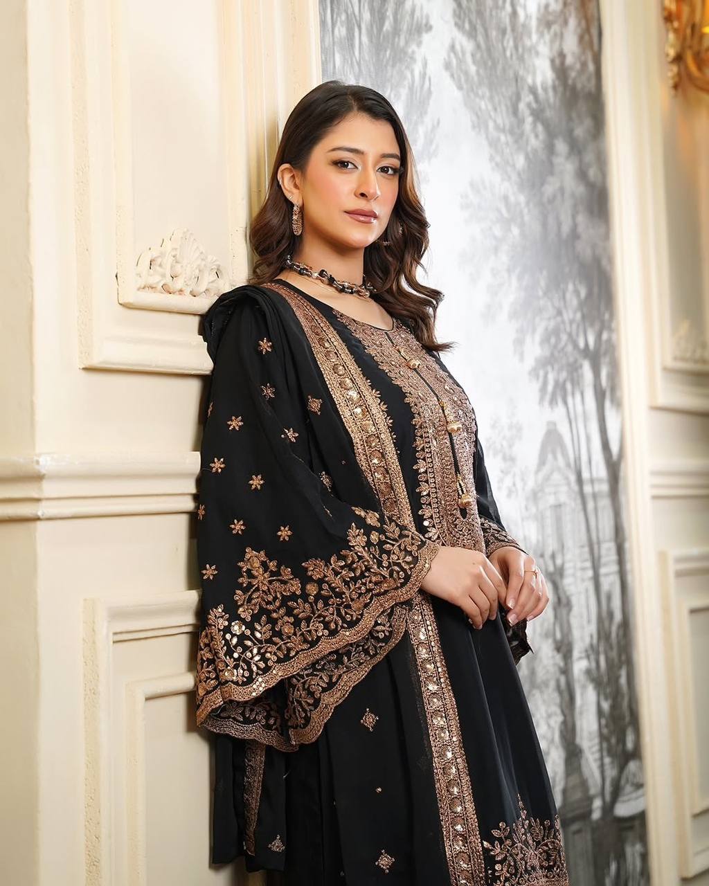 Black Classic Silk Embroidery & Sequins Work Fully Stitched Salwar Suit Set