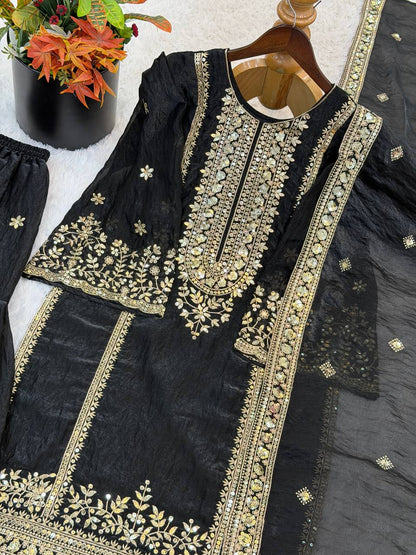 Black Classic Silk Embroidery & Sequins Work Fully Stitched Salwar Suit Set