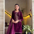 Party Wear Premium Silk Embroidered 3-Piece Wine Color Set