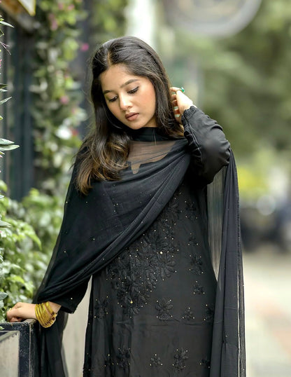 Bestselling Mukaish Rayon 3-Piece Set in Black