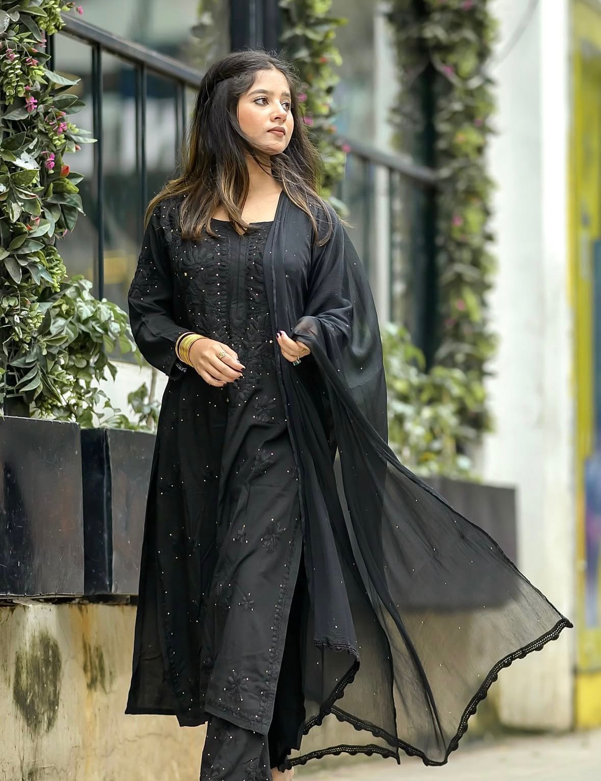 Bestselling Mukaish Rayon 3-Piece Set in Black