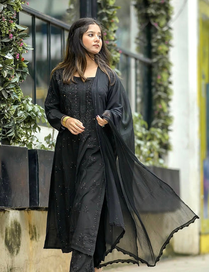 Bestselling Mukaish Rayon 3-Piece Set in Black